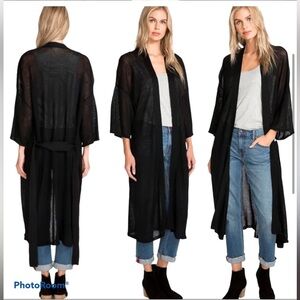 Johnny Was Calme Women’s Organic Linen Black Long Knit‎ Kimono Robe- Size Medium